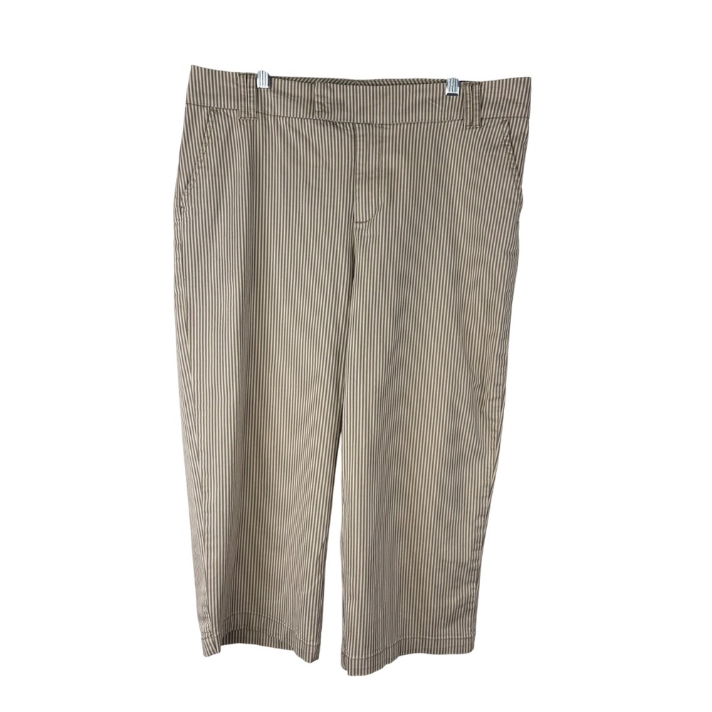 Mountain Lake Tan Pinstripe Crop Pants Size 14 Stretch Cotton Wide Leg Trousers